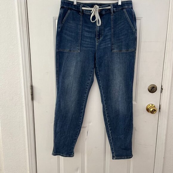 Judy Blue Woman's Dark Blue High-Waist Drawstring Joggers Jeans Sz 15/32 - Picture 2 of 9